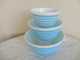 Vintage Pyrex Blue White Stripe Nest 3 Bowls 401,  402,  403