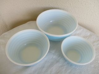 Vintage Pyrex BLUE WHITE STRIPE Nest 3 Bowls 401,  402,  403 2