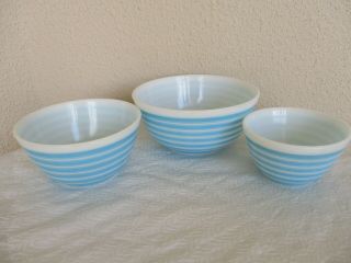 Vintage Pyrex BLUE WHITE STRIPE Nest 3 Bowls 401,  402,  403 3