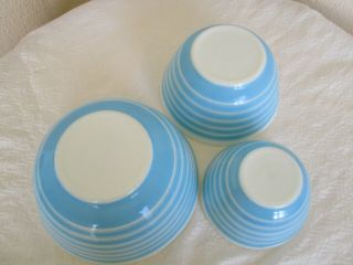 Vintage Pyrex BLUE WHITE STRIPE Nest 3 Bowls 401,  402,  403 5