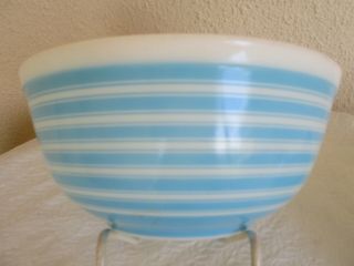 Vintage Pyrex BLUE WHITE STRIPE Nest 3 Bowls 401,  402,  403 7