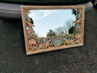 Vintage Mid Century Carved Wood Framed Mirror