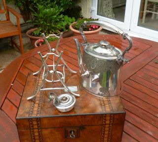 Antique Victorian Silver Plated Spirit Kettle,  Stand & Burner - Gorgeous Design 2