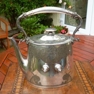 Antique Victorian Silver Plated Spirit Kettle,  Stand & Burner - Gorgeous Design 3