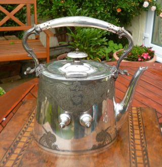 Antique Victorian Silver Plated Spirit Kettle,  Stand & Burner - Gorgeous Design 5