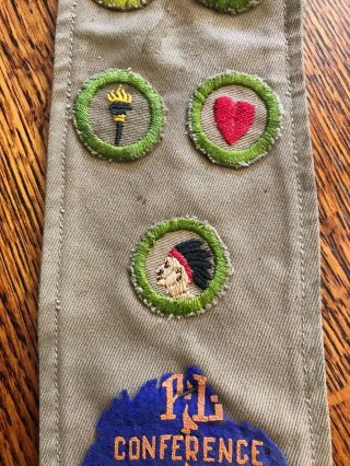 Vintage Boy Scout Sash with pins,  Merit Badges,  1930 Conference In Ft.  Bragg 2