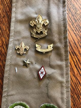 Vintage Boy Scout Sash with pins,  Merit Badges,  1930 Conference In Ft.  Bragg 4