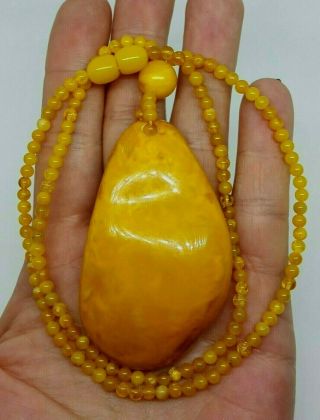 Vintage Baltic Amber Butterscotch Marble Pendant/necklace Egg Yolk Beads 27.  14g