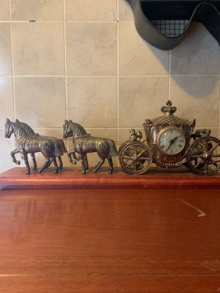 Vintage Cast Metal Horse And Carriage Clock