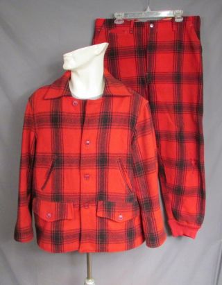 Vintage 1950s Western Field Wool Hunting Suit Mackinaw Cruiser Jacket W/ Pants L