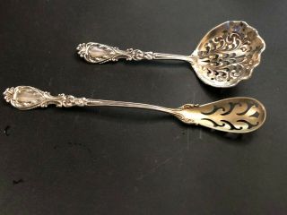 Set Of 2 Antique Sterling Silver Pierced Serving Spoons