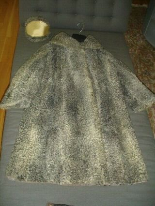 Fab Vintage Silver Persian Curly Lamb Swing Coat Or Jacket With Matching Hat