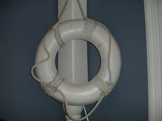 Vintage White Life Preserver Ring Lifeguard Buoy Throw Ring Decor Nautical A1