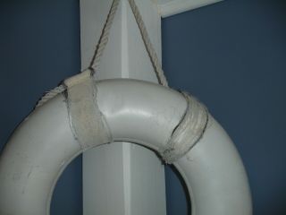 Vintage White Life Preserver Ring LifeGuard Buoy Throw Ring Decor Nautical A1 7