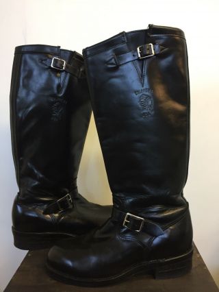 Vtg Chippewa Tall Leather Engineer Motorcycle Boots Steel Toe Sz 10.  5 Ee Usa 19”