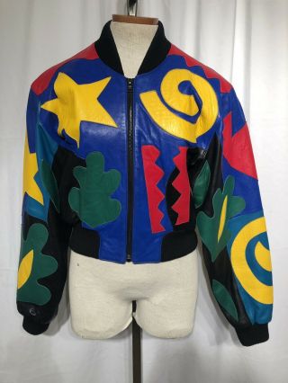 Auhentic Michael Hoban North Beach Vintage 100 Leather Jacket Pop Art Razors Xs