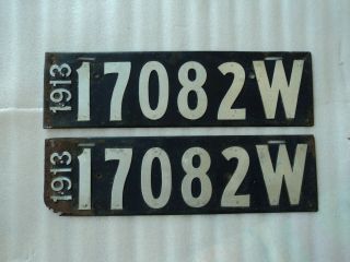 1913 Antique/vintage Wisconsin License Plate Match Set/pair 17082w - Org.  Blue