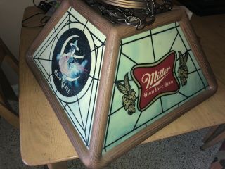 Vintage Miller High Life Beer Girl On The Moon Pool Table Hanging Light Lamp Bar