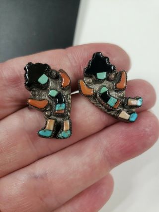 Old Vintage Sterling Silver Native American Hopi Kachina Earrings 1 " T 7 G