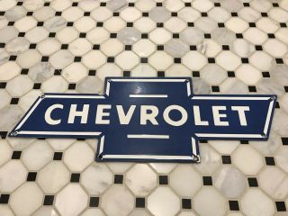 Vintage Chevrolet Gm Porcelain Sign Service Station Gas Oil Bowtie Trucks Ford