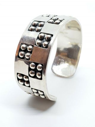 Chunky Vintage Signed Sterling Silver Mexico Brutalist Modernist Cuff Bracelet