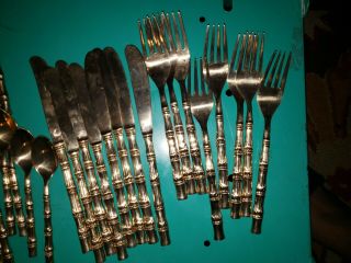 41 Pc.  Asian Vintage Bamboo Brass? Thai C Thailand Gold Tone Silverware Flatware