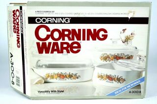 Vtg 1986 Corning Ware 6 Piece Casserole Set A - 300 - 8 Nib