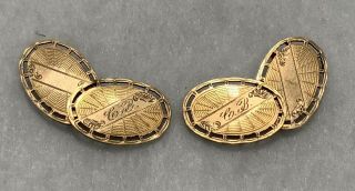 Pair Antique C.  1910s Gents Edwardian 585 14k Gold Oval Cufflinks - 4.  1 Grams