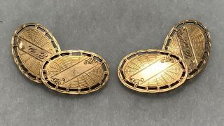PAIR Antique c.  1910s Gents Edwardian 585 14k Gold Oval Cufflinks - 4.  1 Grams 2