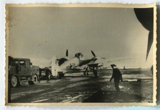 German Wwii Archive Photo: Luftwaffe Heinkel He 111 Bomber Aircraft At Airfield