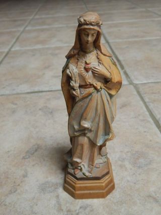 Vtg Italian Anri Wooden Hand Carved & Painted Madonna Sculpture,  Figurine,  M
