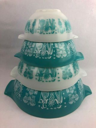 Vintage Pyrex Amish Butterprint Turquoise Cinderella Nesting 441 442 443 444