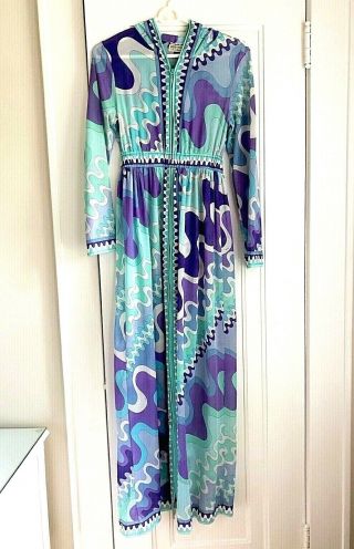 Vintage 1960s Emilio Pucci For Formfit Rogers Gown Robe Zippered Hooded