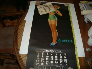 Vintage 1939 Sinclair Gas Oil Service Station Pin Up Calendar Hot Look Large