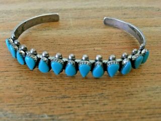 Vintage Native American Sterling Silver Turquoise Row Cuff Bracelet