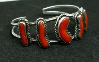 Vintage Native American,  Navajo Turquoise,  Coral & Sterling Silver Cuff Bracelet