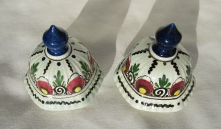 Vintage Pair Hand Painted Delft Polychrome Vase/Urn Birds Dahlias Lidded 8.  25 