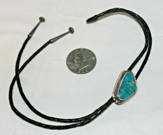 Vintage Bennett Pat Pend Sterling Silver Turquoise Hand Made Bolo Neck Tie