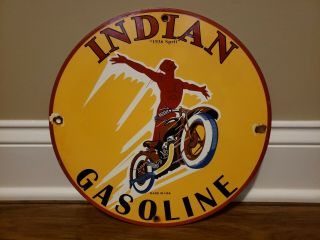 Vintage Spirit Indian Motorcycles Gasoline Oil Pump Porcelain Enamel Sign Plate