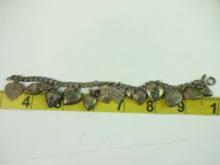 Vintage Sterling Silver Puffy Heart USN Military Charm Bracelet 7 