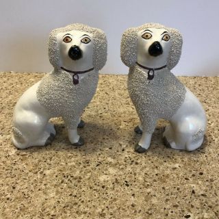 Pair Staffordshire Dog Figurines Vintage Spaniels Poodles Mantle Dogs