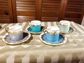 Vintage Set Of 4 Aynsley England Bone China Demi Tasse Espresso Cup Saucers