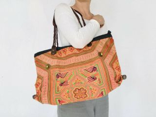 Large Vintage Hmong Embroidered Applique And Hemp Bag From Thailand