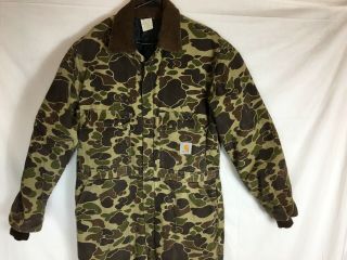 Vintage Carhartt Duck Camo Coveralls Overalls Coat Jacket Winter 46T USA 2