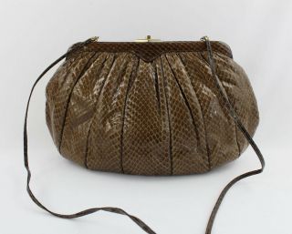 Judith Leiber Vintage Brown Snakeskin Convertible Shoulder Bag Clutch Handbag