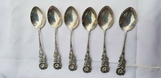 Vintage Set Of 6 Silver Rose Pattern Demitasse Spoons By Antiko,  800 Silver