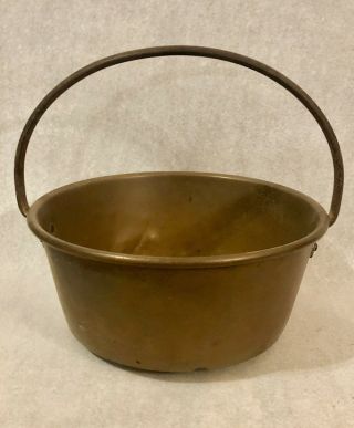 Antique Vintage Brass Large Cooking Pot Cauldron With Fixed Iron Handle