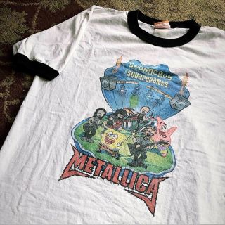 Vintage Rare 2004 Spongebob Squarepants Metallica Nickelodeon Ringer Tee Shirt