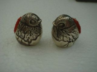 Two Novelty Solid Sterling Silver Hallmarked Easter Egg Chick Bird Pincushions