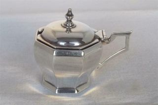A Fine Solid Silver Octagonal Shaped Mustard Pot With Glass Liner Dates 1930.